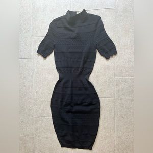Black Short Sleeve Mock Neck Dress